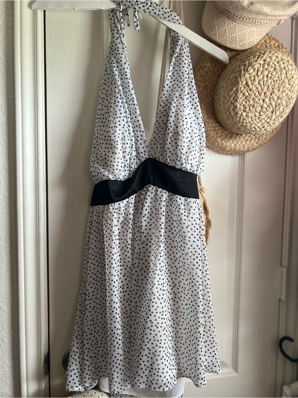 Vintage Y2K White Halter Polka Dot Mini Dress